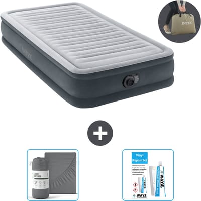 Intex Luchtbed - 1 Persoons - 99 x 191 x 33 cm - Grijs - Inclusief pomp - Hoeslaken en Reparatieset