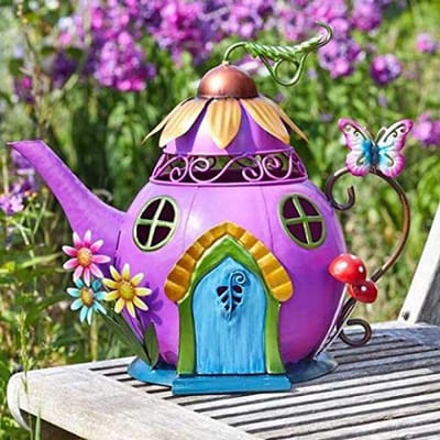 Kleurrijke Theepot Tuin Ornament - Sprookjesachtig Huis voor Jouw Tuin