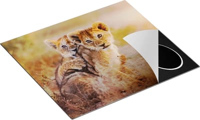 Chefcare Inductie Beschermer Twee Leeuwen Welpen in het Wild - 60x50 cm - Afdekplaat Inductie - Kookplaat Beschermer - Inductie Mat
