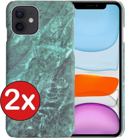 Hoesje Geschikt voor iPhone 11 Hoesje Marmer Hardcover Fashion Case Hoes - Hoes Geschikt voor iPhone 11 Marmer Hoesje Hardcase Back Cover - Groen - 2 PACK