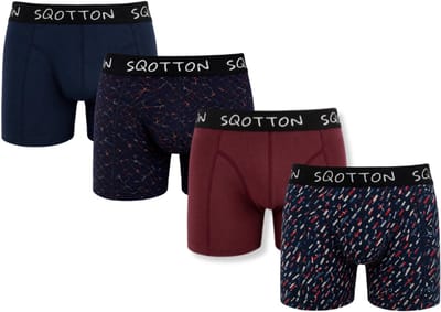 SQOTTON® Heren Boxershorts 4-Pack - Normale Lengte - Katoenen boxer - Heren onderbroek - Midnight Motion - Maat M