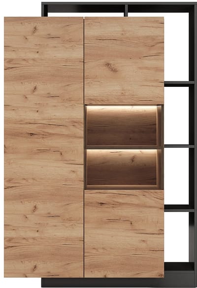 Vente-unique Vitrinekast 2 deuren en 5 nissen met leds - Licht naturel en antraciet - IDESIA