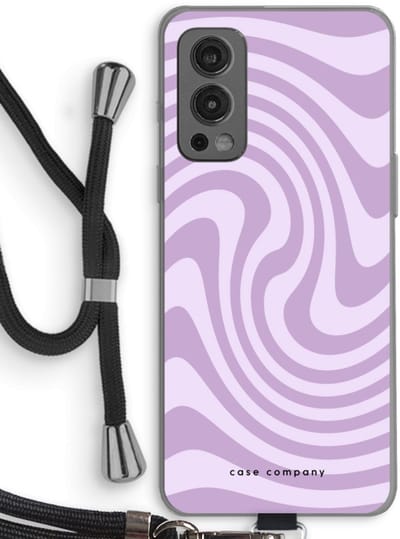 Case Company® - Hoesje met koord geschikt voor OnePlus Nord 2 5G hoesje met Koord - Swirl Paars - Telefoonhoesje met Zwart Koord - Bescherming aan alle Kanten en Over de Schermrand