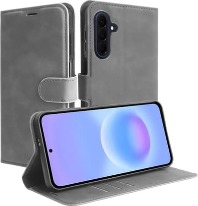 Just in Case hoesje geschikt voor Samsung Galaxy A57 Hoesje met Pasjeshouder - Premium Bookcase - Grijs