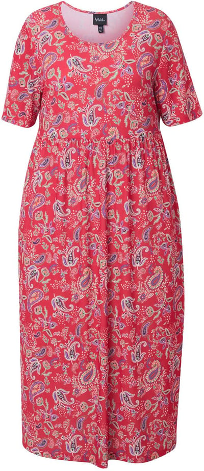 Ulla Popken - Dames - Maxi-jurk A-lijn ronde hals halve mouwen zakken - Pauwenblauw - Maat 62+