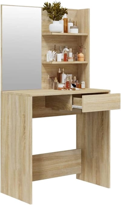 Kaptafel met Spiegel - Make-up Tafel Modern - Slaapkamer Inrichting - Met Wandbevestiging - 74x40x141 cm - Sonoma Eiken