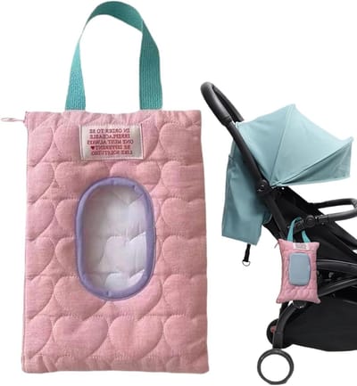 Luierdoekje Houder - Dispenser Zakje - Reizen Babyverzorging - Gewatteerd Huidvriendelijk - 23x17 cm - Roze