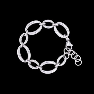 Victoria Valenza Zilverkleurige RVS Platte Ovale Schakelarmband - Armband - Zilverkleurig - RVS - Schakelarmband