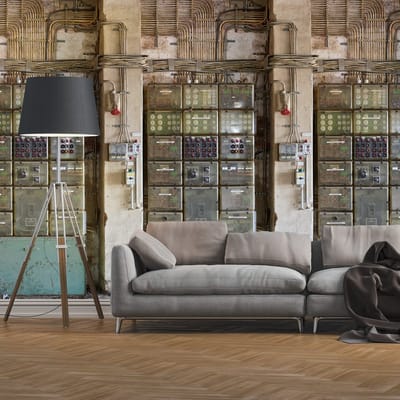 Fotobehang Profhome 392631-GU vliesbehang hardvinyl warmdruk in reliëf glad 3D mat crème beige bruin blauw 1,59 m x 2,8 m