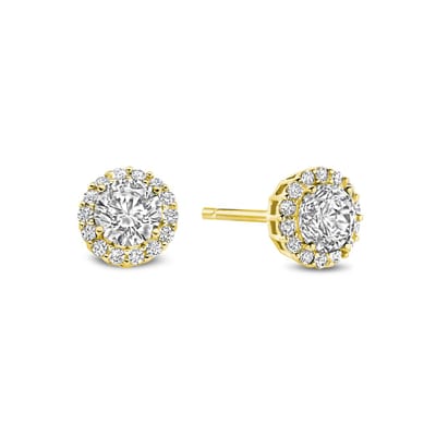 New Bling 9NB-1532 Zilveren Oorknoppen met Witte Zirkonia - Gold Plated - 925 Sterling Zilver - Dames Oorbellen