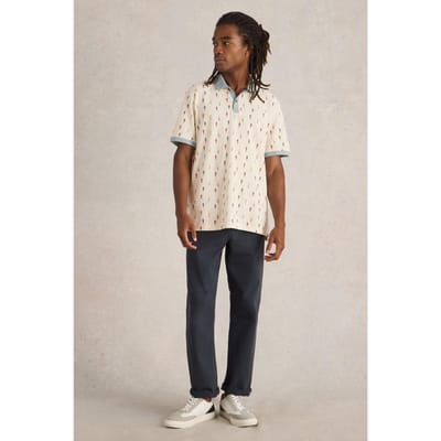 White Stuff Bike Printed Polo White Print Maat: S | Poloshirts Outlet | Heren | Wit