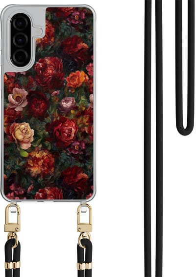 Casimoda® hoesje met zwart koord - Geschikt voor Samsung A56 - Floral Garden - Afneembaar koord - TPU/polycarbonaat - Rood