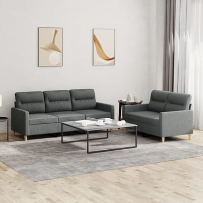 vidaXL - 2-delige - Loungeset - met - kussens - stof - donkergrijs