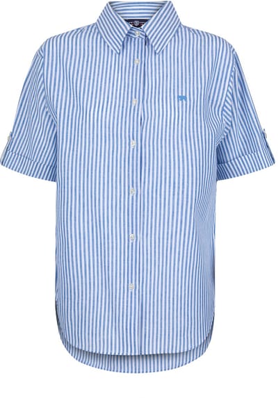 Jimmy Sanders Overhemd - Blouse - Poplin Katoen Linnen - Korte Mouw Dames Sax - M