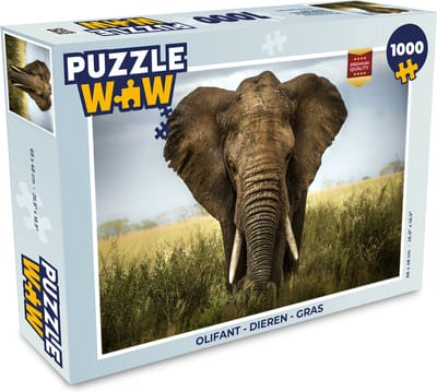 Puzzel Olifant - Dieren - Gras - Legpuzzel - Puzzel 1000 stukjes volwassenen