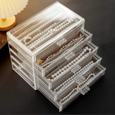 Sieradenopbergdoos voor Halskettingen, Acryl Organizer met Fluwelen Lade, Stofdichte Displaycase voor Vrouwen en Meisjes (Grijs, 5 Lades)