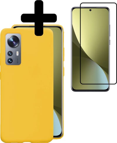 Hoesje - Met Screenprotector - Geschikt voor Xiaomi 12 - Sterk & Shockproof - Back Cover - Siliconen Case - Telefoon Hoes - Telefoonhoesjes - Geel