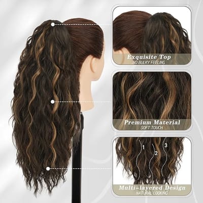 Claw Clip op Paardenstaart Extensions, 45cm Lange Krullend Paardenstaart haarstukje voor Vrouwen Golvend Synthetisch Clip-in Paardenstaart Extensies Haarverlenging voor Meisjes