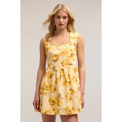 Motivi Mini Dress In Floral Pattern Poplin Yellow Size: 32 | Mini Dresses Outlet | Dames | Geel