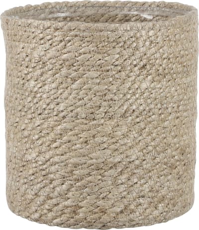 Mica Decorations Plantenpot - rotan - bruin - plantenmand - H18 en D18 cm - naturel mand van gedraaid jute/riet - plastic binnenkant