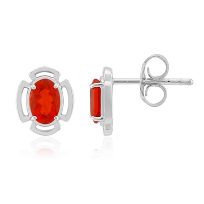 Cavill - Zilveren oorbellen - 925 Sterling Zilver Gerhodineerd - AAA Mexicaanse Vuuropaal 0,49 ct - Ovale slijpvorm - Elegante rode edelsteen sieraden