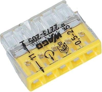 WAGO 2273-205 - 5-Voudige lasklem - Push-in voor massieve aders - 0,5-2,5mm² - 5 Stuks