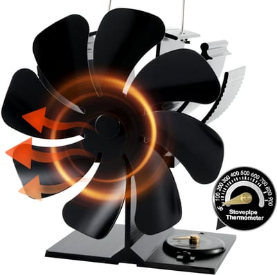 PRO Kachelventilator – Kachelventilator Voor Houtkachel – Warmtegedreven Ecofan met 8 Bladen – Zonder Stroom & Stil – Inclusief Thermometer - zwart