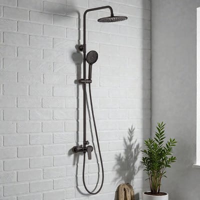 DERW max Regendouche - RVS - Met douchekraan - Compleet Doucheset - 10 inch Douchekop - Met 3 Standen Handdouche - Hoogte Verstelbaar 93-130 cm - Waterbesparend - Zwart
