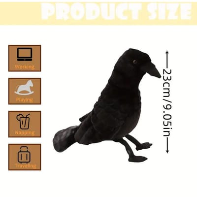 Gesimuleerde Zwarte Kraai Pluche met Prachtige Veren Perfect voor Kinderverjaardag Kerstmis Halloween Cadeau Woondecoratie 23cm