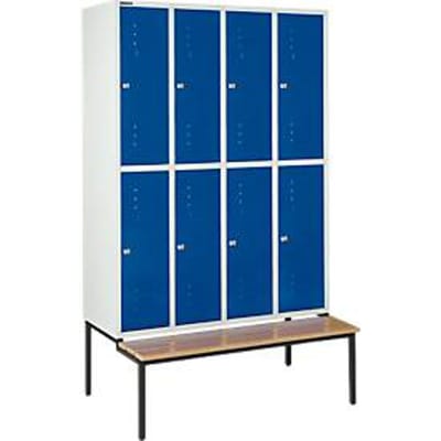 Schäfer Shop Select Kledinglocker, 4 x 2 compartimenten, zitbank  300 mm, cilinderslot, deur gentiaanblauw