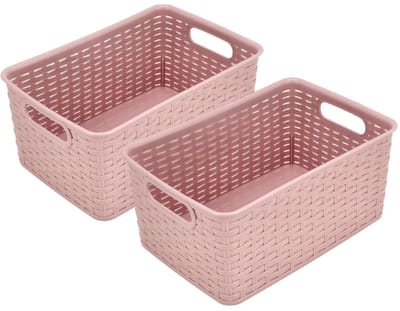 Opbergmand 6L Roze – Set van 2 Mandjes Riet – Opbergbox en Kast Organizer – Opbergmand Kinderkamer en Speelgoed – Keukenkast en Kledingkast Organizer – 29x20x13 cm