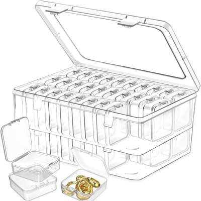 Set van 60 Kleine Opbergdozen (5,5 x 5,5 x 2 cm) voor Plastic Kralen, Sorteren van Kleine Onderdelen, Knutselaccessoires en Sieraden