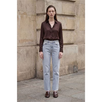 Hoge taille enkel lengte rechte jeansbroek