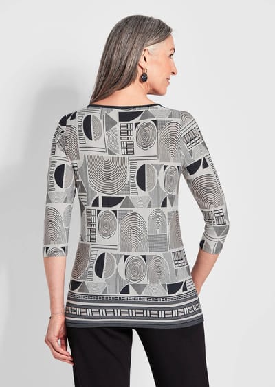 Shirt met print allover - zwart / gebroken wit / gedess. - Gr. 40 van Goldner Fashion