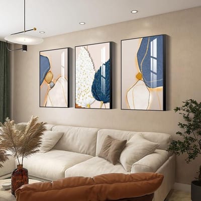 Wanddecoratie Set - Abstracte Prints - Stijlvolle Woning - Klaar om op te hangen - 3x 41x61 cm - Blauw