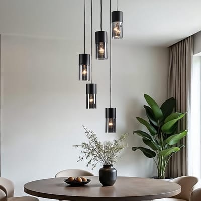LumenXL Industriële hanglamp zwart - rookglas, 5-lichts - Cortado