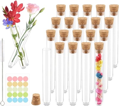 Set van 20 Transparante Plastic Testbuizen van 10ml voor Bloemen, Snoep en Creatieve Projecten met Natuurlijke Kurk