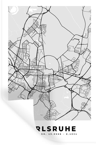 Muurstickers - Sticker Folie - Stadskaart - Kaart - Karlsruhe - Plattegrond - Duitsland - 20x30 cm - Plakfolie - Muurstickers Kinderkamer - Zelfklevend Behang - Zelfklevend behangpapier - Stickerfolie