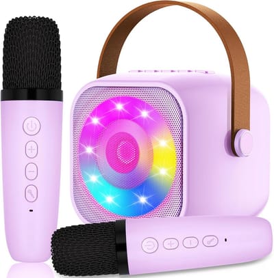Draagbare Karaoke Machine met 2 Draadloze Microfoons en LED Licht - Muziek Speaker voor Kinderen en Volwassenen