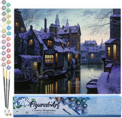 Figured'Art Schilderen op Nummer Volwassenen canvas Kanalen in Crepuscule - Handwerk acrylverf Kit DIY Compleet - 40x50cm zonder frame