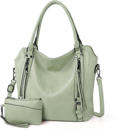 TANTOMI - Dames Handtassen set met Portemonnee - Schoudertas - Grote Shopper - Tweedelige - Lichtgroen - Valentijn cadeautje voor haar