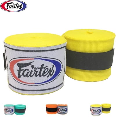 Fairtex Handwraps – Geel – 4,5 Meter – Elastisch Katoen – Stevige Polsondersteuning – Voor Boksen & Kickboksen