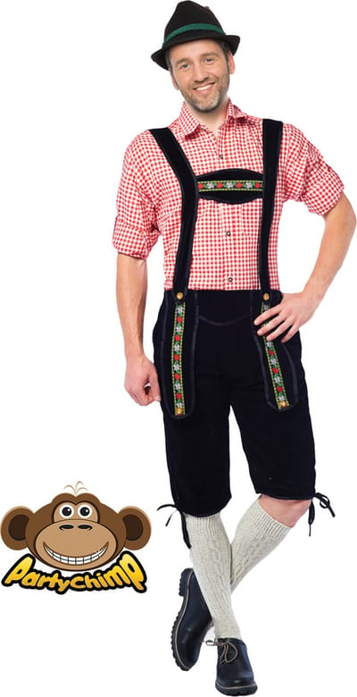 Partychimp Voordelige Lange Lederhose voor heren Oktoberfest Heren Lederhosen Man Carnavalskleding Heren - Maat S - Zwart - Polyester