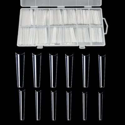 Dailygoods- Nagelpunten 240 Stuks - XXXL Kistvormige Kunstnageltips - Extra Lange 5,5 cm - Geen C-curve - Voor Gel/Acryl Nagels - 12 Maten - Kunstnagels