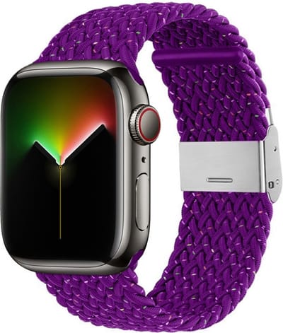 Bandje van gevlochten nylon - geschikt voor Apple Watch 1/2/3/4/5/6/7/8/9/10/11/ SE (1,2,3) met maat 38 mm / 40 mm / 41 mm en 42 mm (Watch 10/11) - paars