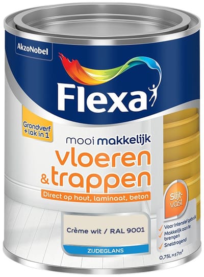 Flexa - Mooi Makkelijk Vloeren & Trappen Zijdeglans - Crème Wit / Ral 9001 - Mengverf - 750 Ml