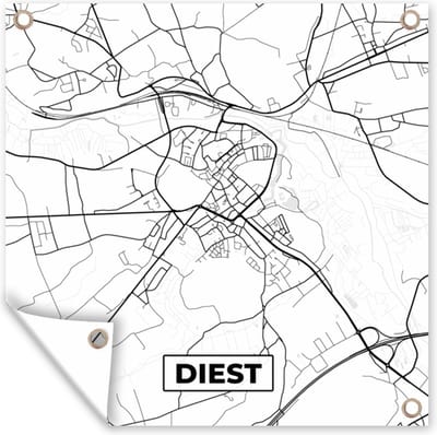 Tuin poster Zwart Wit – België – Plattegrond – Stadskaart – Kaart – Diest - 200x200 cm - Tuindoek