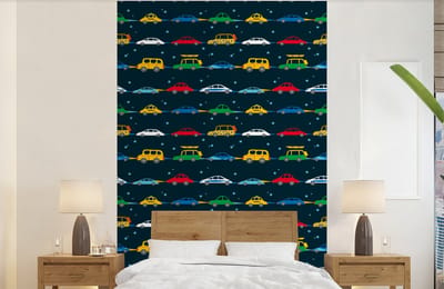 Behang - Fotobehang Patronen - Auto - Ruimte - Kind - Jongens - Kinderen - Kids - Breedte 140 cm x hoogte 220 cm