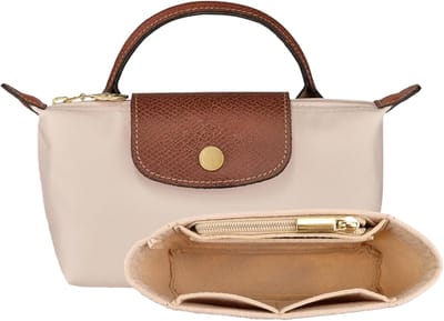 Famanu - Portemonnee Organizer, Opvouwbare Tote Bag insert, Multi-Pocket Vilt Handtas, voor Kleine Tote Bag Organizer voor Lange Kampioen (Beige Mini)