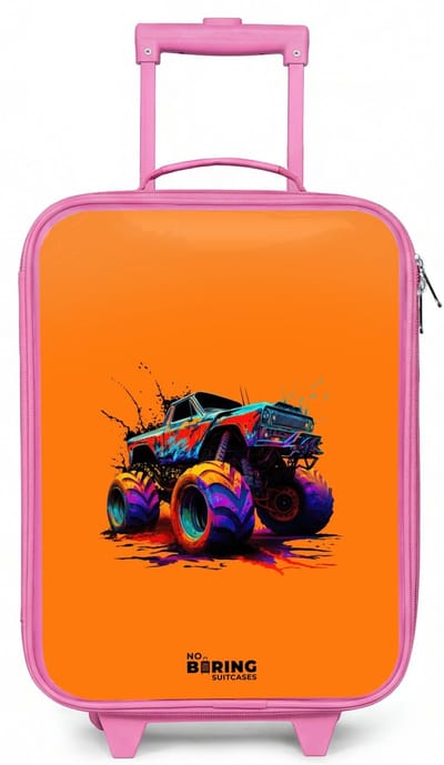 NoBoringSuitcases.com® - Kinderkoffer roze - Kindertrolley meisje - Rainbow Wheels - Koffer kind lichtgewicht - Reiskoffer trolley voor kinderen - Koffertje met lichtgevende wieltjes - Rolkoffer